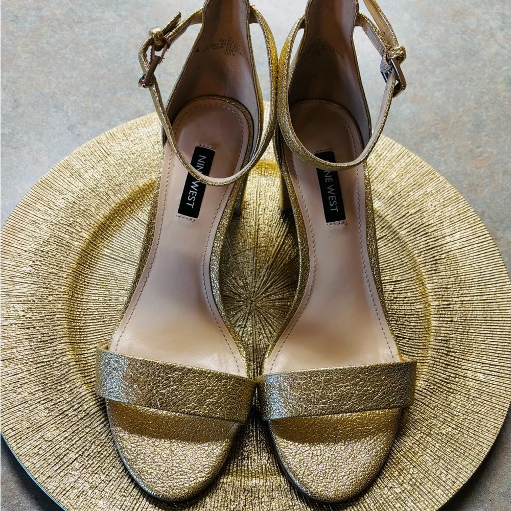 Nine West Pruce Sandal sparkling glitter shoes high block heels - Picture 2 of 7